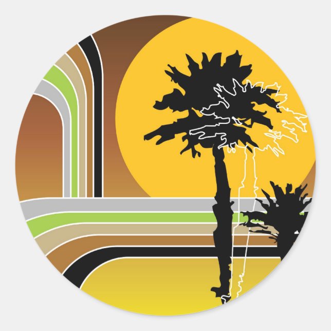 Retro Stripes Tropical Holiday Invitation Sticker (Front)