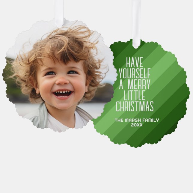 Retro Stripes with Photo - Christmas Green Tree Decoration Card (Front/Back)