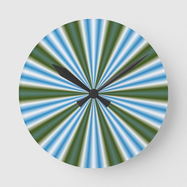Retro Stripey Sun Burst Abstract Art Round Clock (Front)