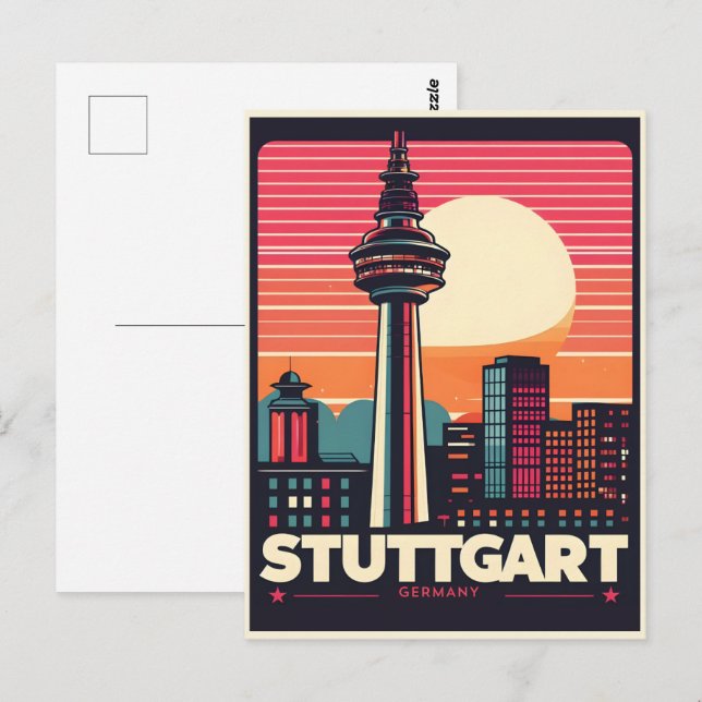 Retro Stuttgart TV Tower Fernsehturm german gift Postcard (Front/Back)