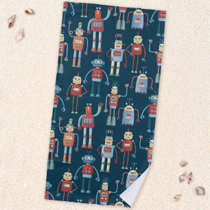 Retro Style 1950s Robots Beach Towel