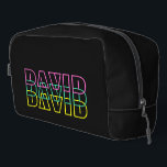 Retro style 80s neon text personalized toiletry dopp kit<br><div class="desc">Retro style 80s neon text personalized toiletry bag dopp kit. Add custom name. Cool gift idea for men and women.</div>