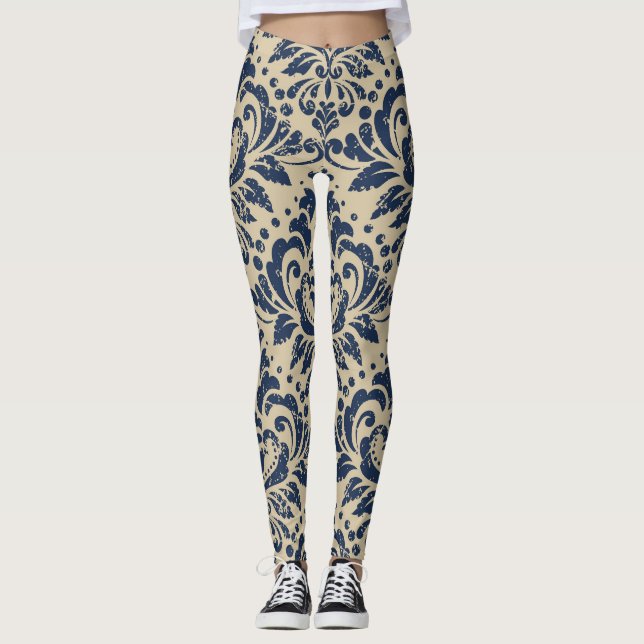 Retro Style: Abstract Floral Seamless Leggings (Front)