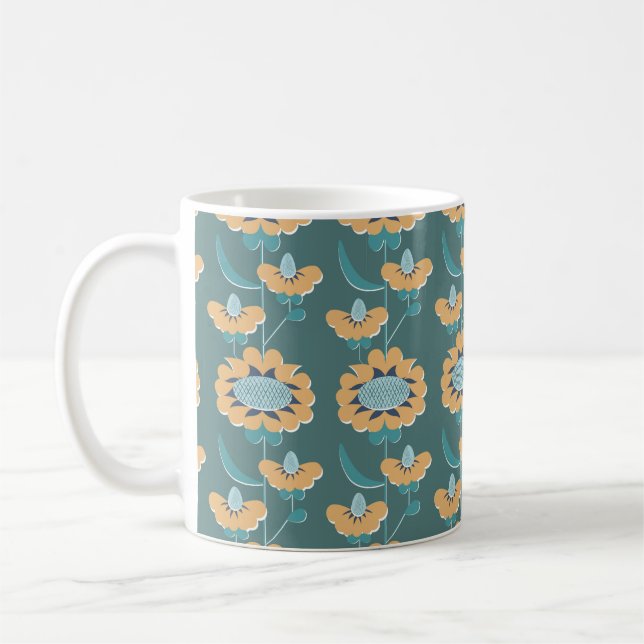 retro style abstract floral seamless pattern. flow coffee mug (Left)