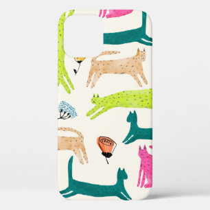 Retro style abstract flower and cat illustration s iPhone 12 case