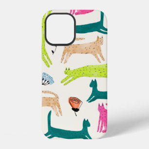 Retro style abstract flower and cat illustration s iPhone 12 case