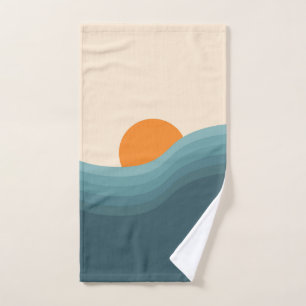Retro style abstract sunset landscape bath towel set
