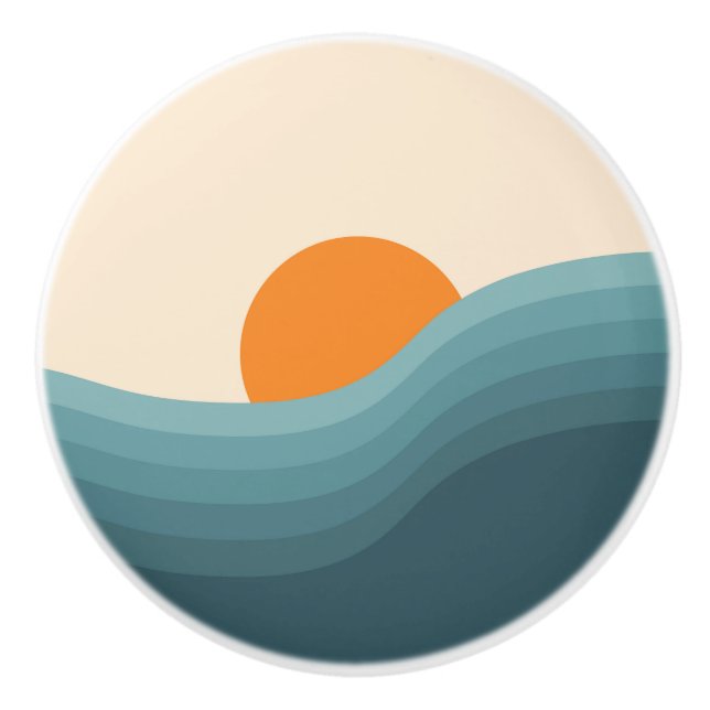 Retro style abstract sunset landscape ceramic knob (Front)