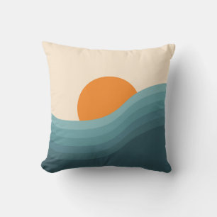 Retro style abstract sunset landscape cushion