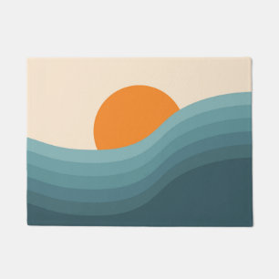 Retro style abstract sunset landscape doormat