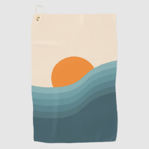 Retro style abstract sunset landscape golf towel