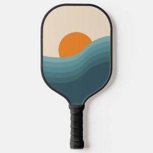 Retro style abstract sunset landscape pickleball paddle