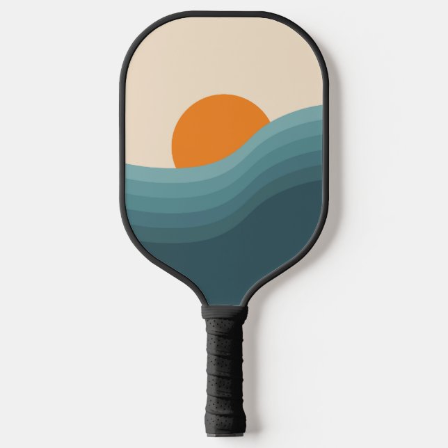 Retro style abstract sunset landscape pickleball paddle (Front)