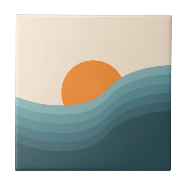 Retro style abstract sunset landscape tile (Front)