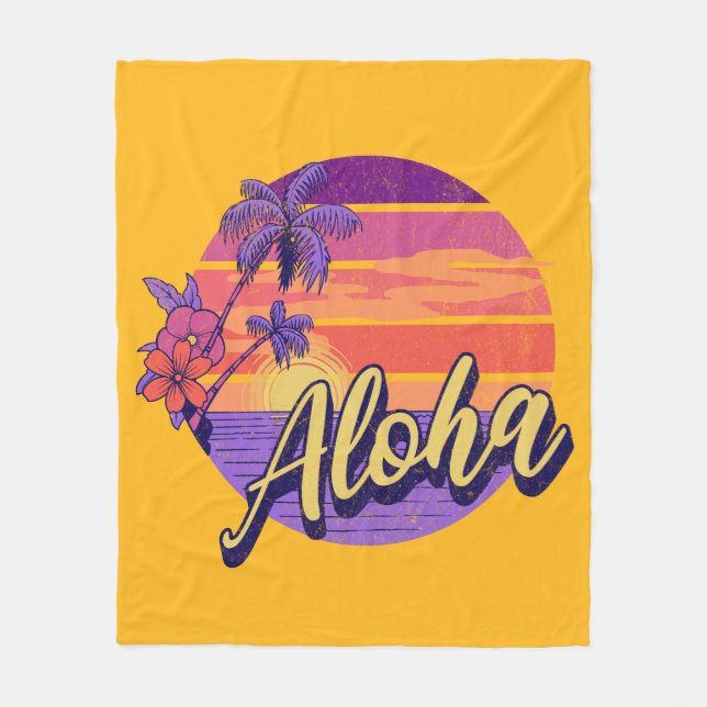 Retro style "Aloha" text design Fleece Blanket (Front)