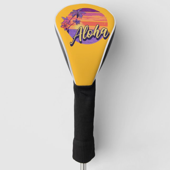 Retro style "Aloha" text design Golf Head Cover (Front)