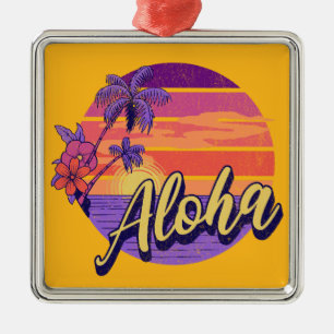 Retro style "Aloha" text design Metal Tree Decoration