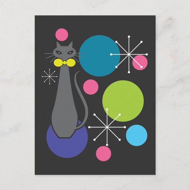 Retro Style Atomic Era Mid Century Cool Cat Postcard (Front)