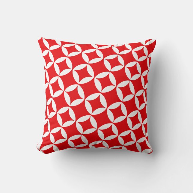 Retro Style Atomic Star Pattern in Cherry Red Cushion (Front)