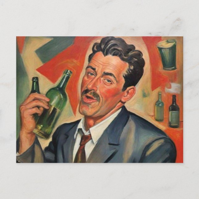 Retro Style, Bad Art, Drunk Guy Postcard (Front)