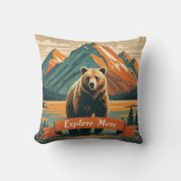 Retro-style bear cartoon and mountain range