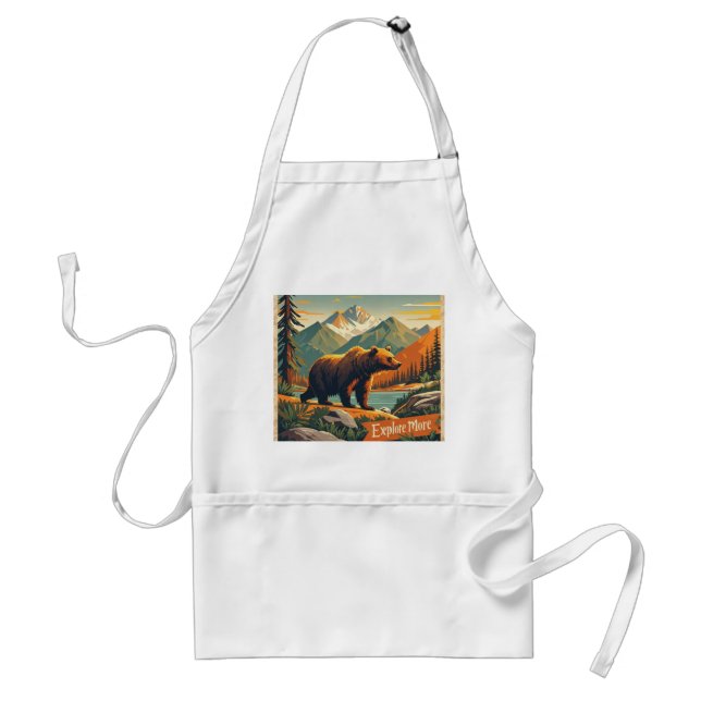 Retro-style bear cartoon and mountain range Poster Standard Apron (Front)