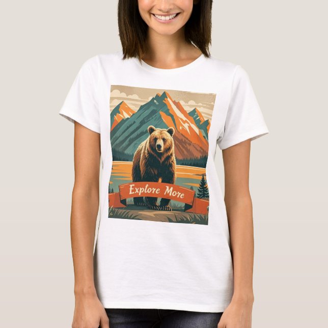 Retro-style bear cartoon and mountain range T-Shirt (Front)
