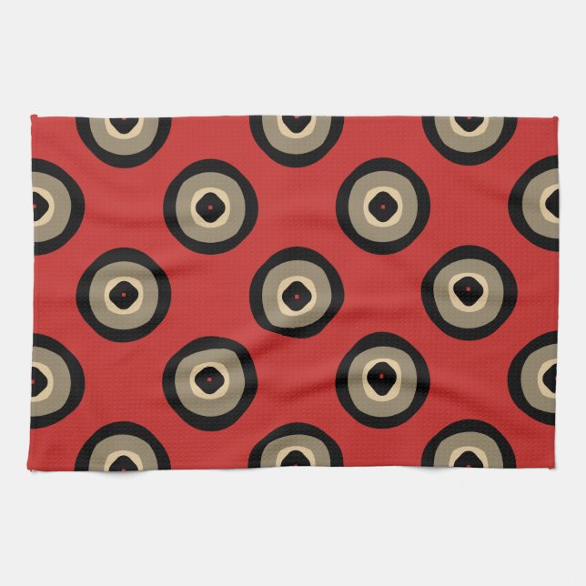 Retro Style - Black and Red Pattern Tea Towel (Horizontal)