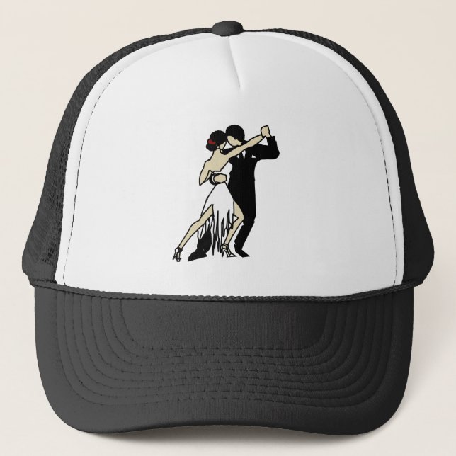 Retro-style Black and White Tango Dancers Trucker Hat (Front)