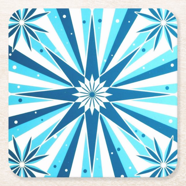 Retro Style Blue Starburst Paper Coaster (Front)