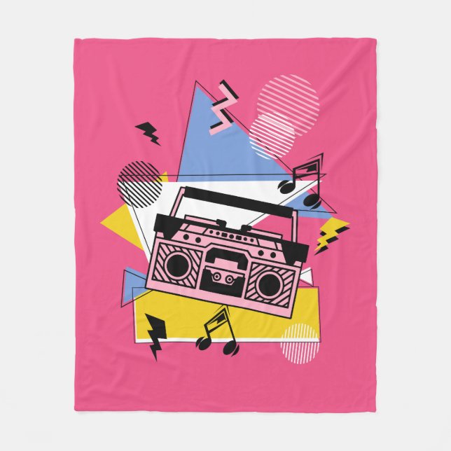 Retro style boombox design fleece blanket (Front)