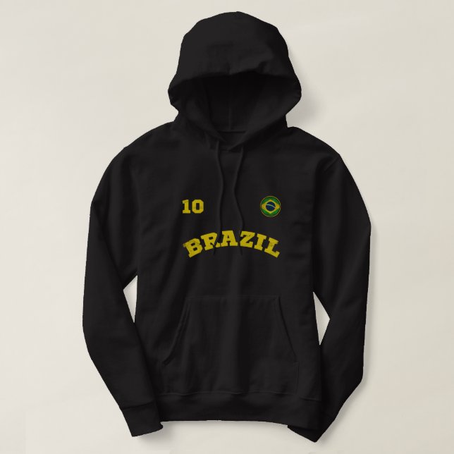 Retro Style Brazil Soccer Team Number 10 Football  Hoodie (Design Front)
