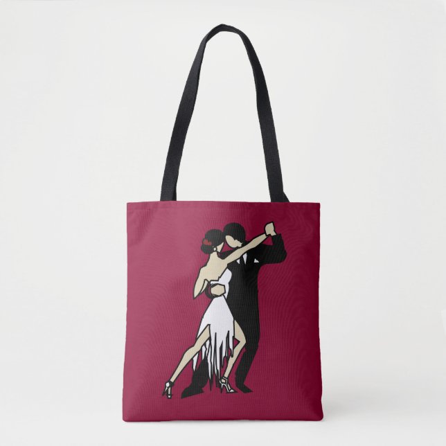 Retro-style Burgundy Tango Dancers Tote Bag (Front)