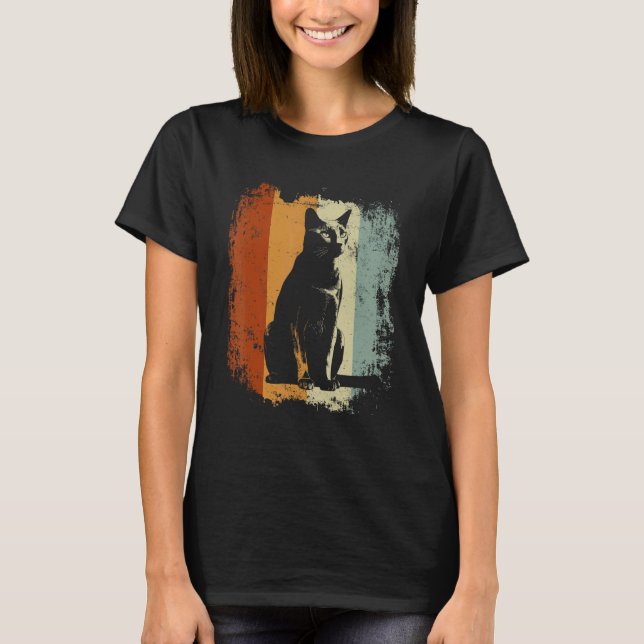 Retro Style Cat Design Russian Blue T-Shirt (Front)