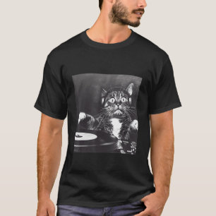 Retro Style Cat DJ with Headphones T-Shirt