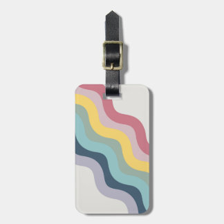 Retro style colourful diagonal waves design luggage tag
