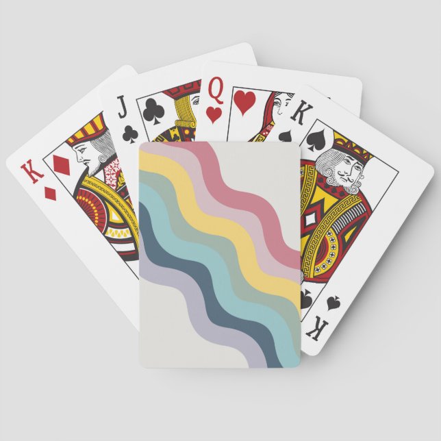 Retro style colourful diagonal waves design playing cards (Back)