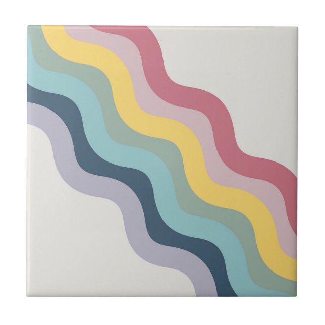 Retro style colourful diagonal waves design tile (Front)