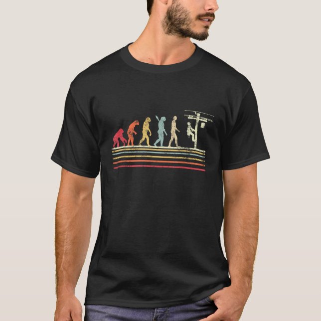 Retro style Cool Evolution Of Lineman Electrician  T-Shirt (Front)