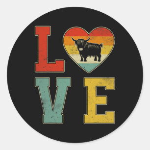 Retro Style Cow With Heart Graphic Valentines Day Classic Round Sticker