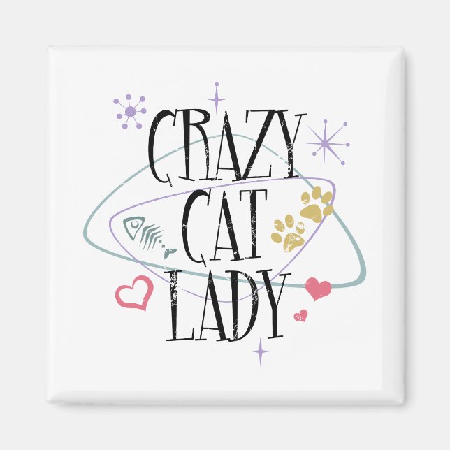 Retro Style Crazy Cat Lady Magnet (Front)