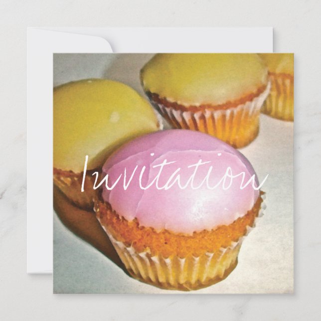RETRO STYLE CUPCAKE BIRTHDAY INVITATION CARD (Front)