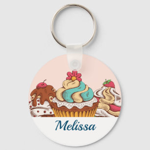 Retro Style Cupcakes Sweet Dessert Key Ring