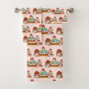 Retro Style Cupcakes Sweet Dessert Pattern Bath Towel Set