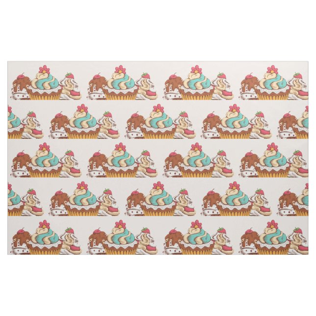 Retro Style Cupcakes Sweet Dessert Pattern Fabric (Fat Quarter)