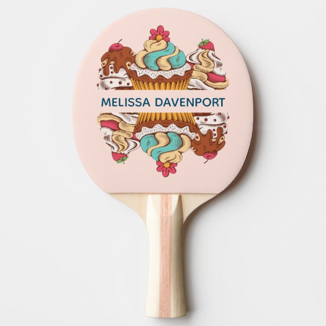 Retro Style Cupcakes Sweet Dessert Pattern Ping Pong Paddle (Front)