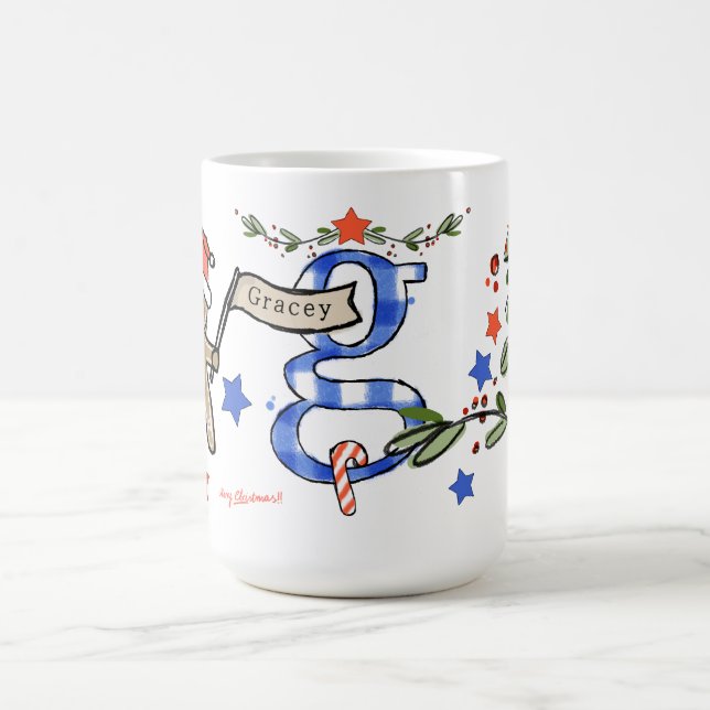 Retro Style Cute Christmas Monogram G With Name Coffee Mug (Center)