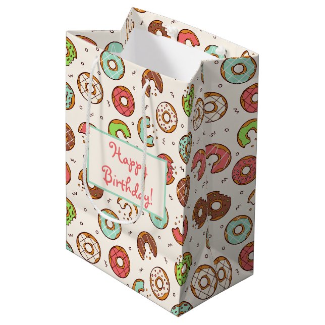 Retro Style Cute Colourful Doughnut Pattern Birthd Medium Gift Bag (Front Angled)