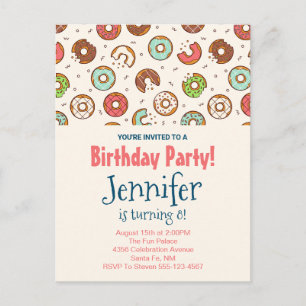 Retro Style Cute Colourful Doughnut Pattern Invitation Postcard