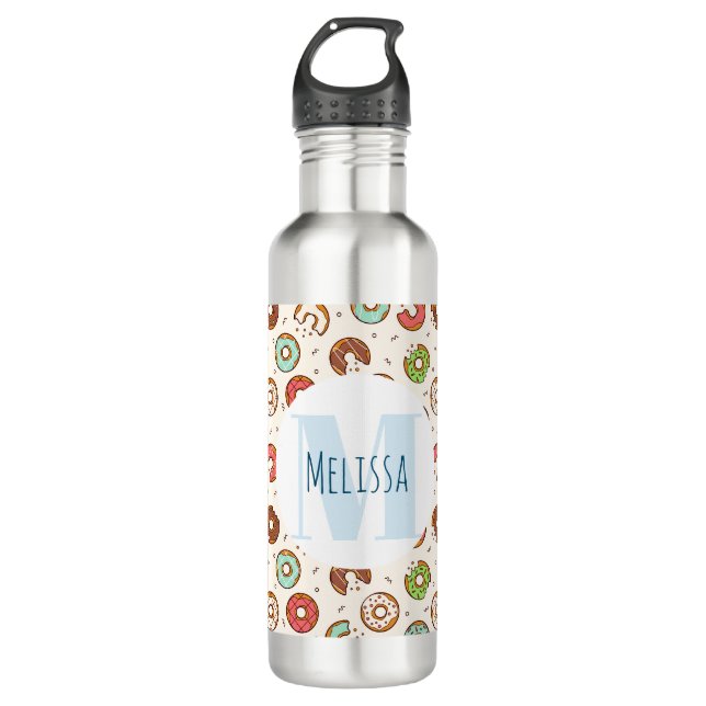Retro Style Cute Colourful Doughnut Pattern Monogr 710 Ml Water Bottle (Front)